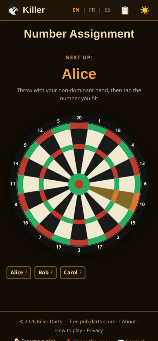 Everybody taps the number they hit on the board