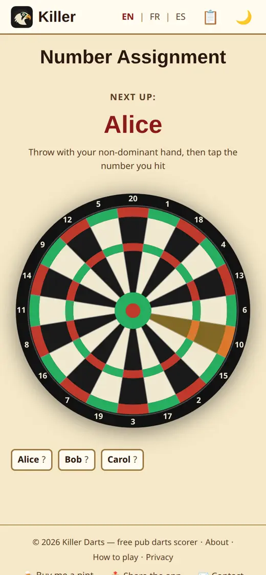 Everybody taps the number they hit on the board